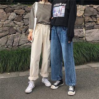Washed Loose-fit Wide-leg Jeans
