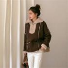 Dolman-sleeve Faux-shearling Anorak Pullover Brown - One Size