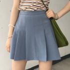 Plain A-line Mini Pleated Skirt