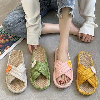 Platform Mesh Cross Strap Slide Sandals