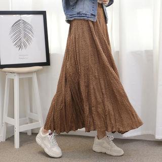 Crinkled Patterned Midi Flare Skirt Camel - One Size