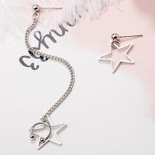 Star Asymmetric Earring Clip On Earring - 1 Pair - White Gold - One Size