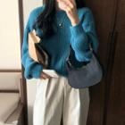 Ribbed Knit Sweater Blue - One Size