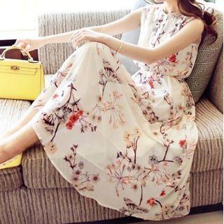 Floral Print Sleeveless Maxi A-line Chiffon Dress