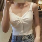 Wide Strap Shirred Cropped Knit Top