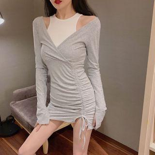 Mock Two-piece Cold-shoulder Mini Bodycon Dress