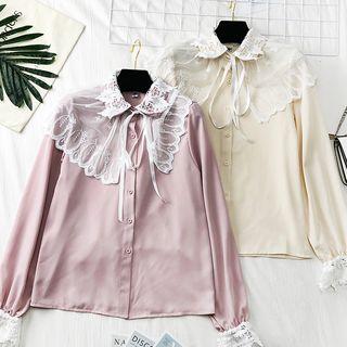 Tie-neckline Lace-panel Shirt