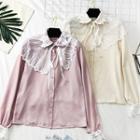 Tie-neckline Lace-panel Shirt