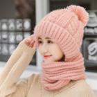 Bobble Knit Beanie With Scarf