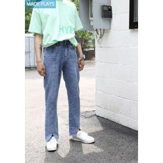 Slit-front Washed Wide-leg Jeans