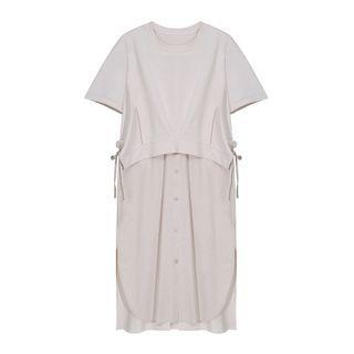 Elbow-sleeve Mock Two-piece Midi A-line Dress
