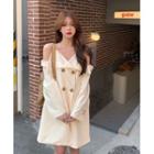 Cold-shoulder Double-breasted A-line Dress Almond - One Size