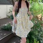 Floral Printed Spaghetti-strap Dress Yellow - One Size