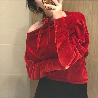 Velvet Off-shoulder Long-sleeve Blouse