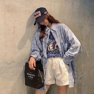 Checked Loose-fit Shirt Blue - One Size