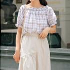 Short-sleeve Plaid Chiffon Top As Shown In Figure - One Size