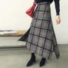 Glen-plaid Wool Blend Long A-line Skirt