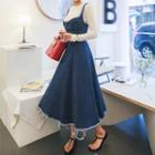 Flared Denim A-line Long Jumper Dress