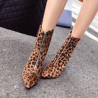 Leopard Print High-heel Short Boots