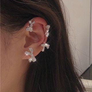 Bow Rhinestone Cuff Earring 1 Pc - Right - Silver - One Size