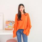Beribboned Slit-sleeve Loose-fit T-shirt