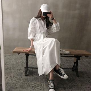 Tie-waist Plain Maxi Shirtdress