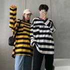Couple Matching Striped Long-sleeve Oversize T-shirt