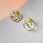 Floral Disc Sterling Silver Ear Stud 1 Pair - Transparent - One Size
