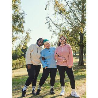 Letter-patch Piped Fleece Anorak Pullover