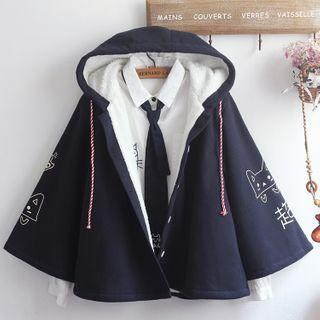 Cat Print Hooded Button Jacket / Mock Two-piece Pullover / Shirt / Milk Print Sweater / Set
