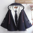 Cat Print Hooded Button Jacket / Mock Two-piece Pullover / Shirt / Milk Print Sweater / Set