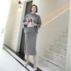 Crew-neck Cuffed-sleeve Knit Top