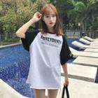 Letter Raglan Elbow-sleeve T-shirt