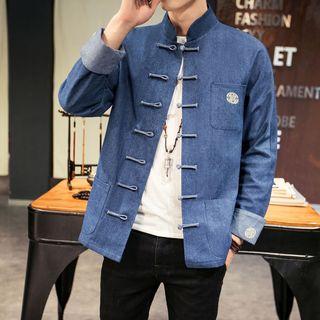 Embroidered Frog-button Denim Jacket
