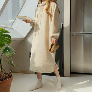 Lazy Embroidered Sherpa-fleece Hoodie Dress