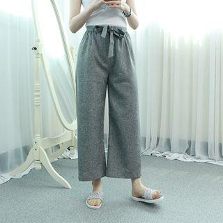 Linen Blend Band-waist Wide-leg Pants