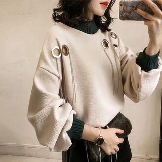 Eyelet Detail Color Block Pullover