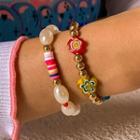 Set Of 2: Beaded Bracelet Set Of 2 Pcs - Random Colors - One Size