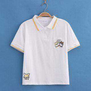 Dog Embroidered Polo Collar Short-sleeve Tee