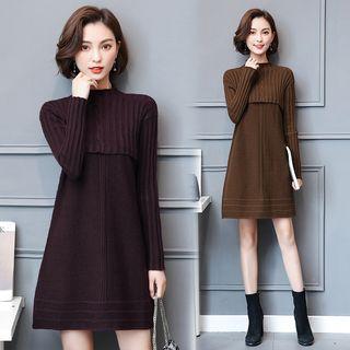 Long-sleeve Mock-neck Panel Knit Dress