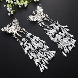 Retro Butterfly Fringed Hair Clip / Set 1 Pair - One Size