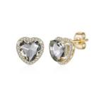 Simple Plated Champagne Gold Heart Grey Austrian Crystal Stud Earrings Champagne - One Size