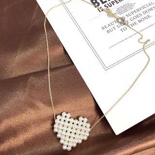 Faux Pearl Heart Pendant Necklace White - One Size