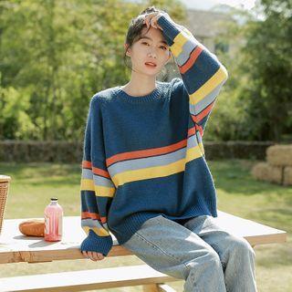 Striped Sweater Blue & Orange & Yellow - One Size