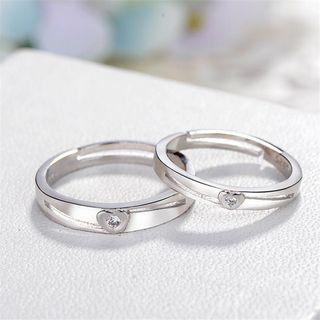 Couple Matching Rhinestone Heart Open Ring
