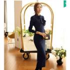 Long-sleeve Tie-back Midi Sheath Dress