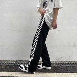 Side Plaid Wide Leg Pants