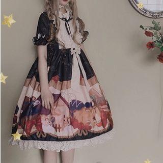 Cartoon Print Short-sleeve A-line Dress / Hairband