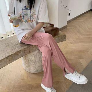 Slit-side High-waist Straight-cut Pants