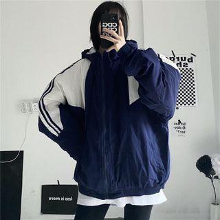 Two-tone Zip-up Hoodie Blue & White - One Size